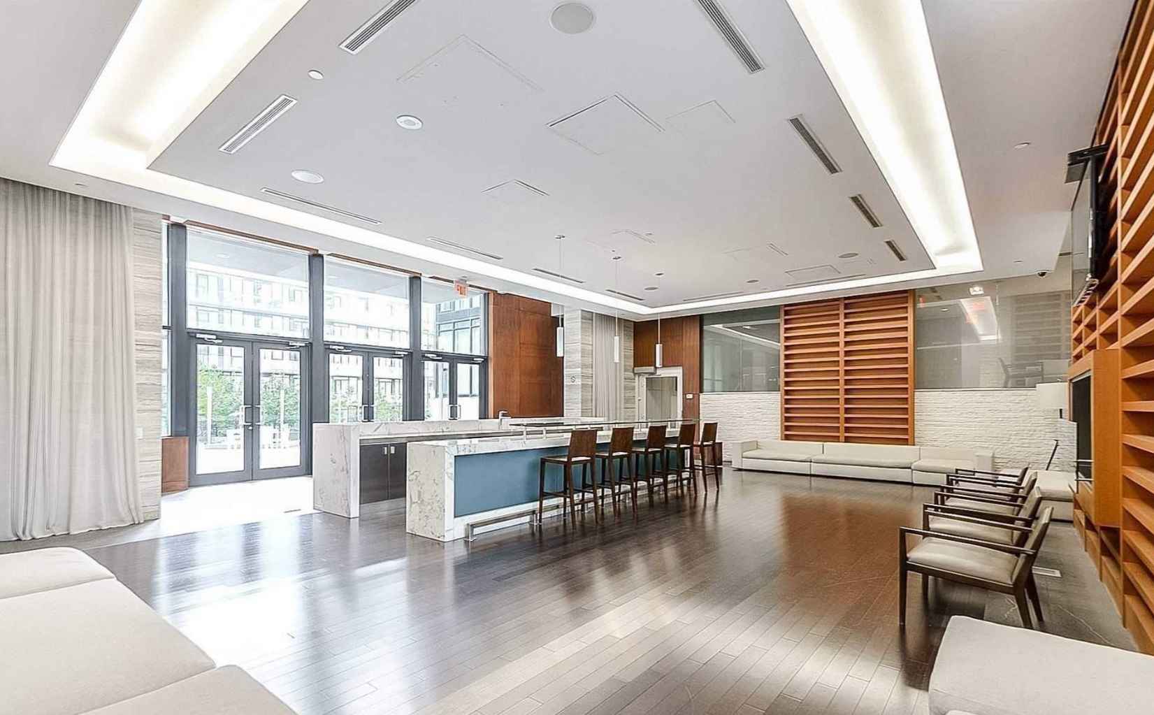 Grand lobby and party room with marble island